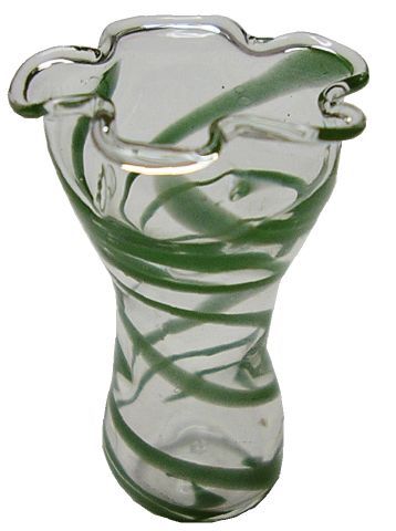 Dollhouse Green Swirl Ruffled Vase 1:12 Scale Miniature Decoration Glass