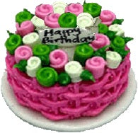 Dollhouse Pink Trimmed Happy Birthday Cake 1:12 Scale Miniature Dessert Food