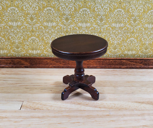 Dollhouse Miniature Table Small Round Side or End Table Walnut Finish 1:12 Scale
