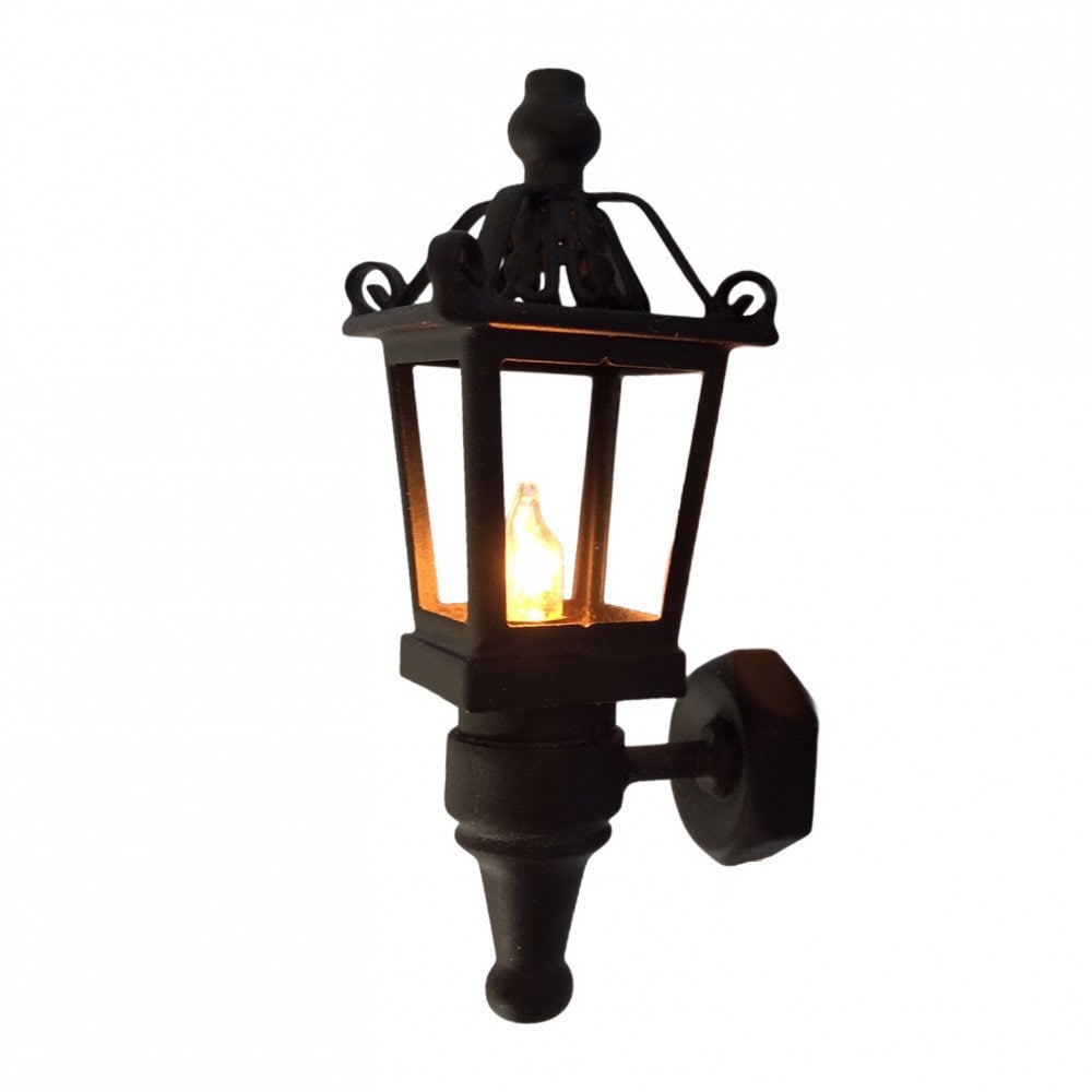 Dollhouse Large Black Coach Wall Light 1:12 Scale Miniature 12 Volt Electric Porch Light