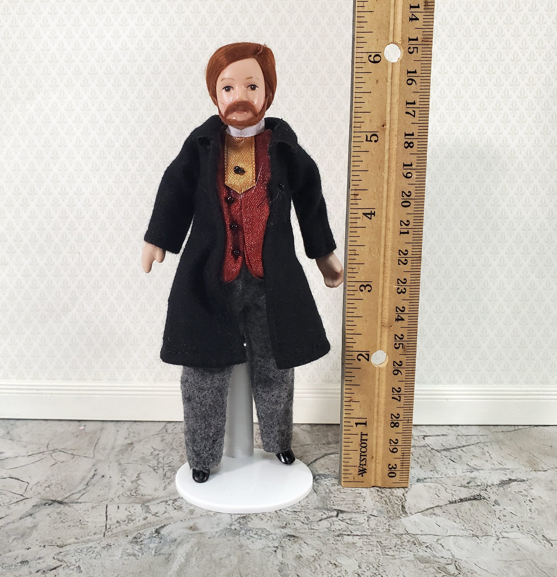 Dollhouse Man Doll Porcelain Dad Father with Beard 1:12 Scale Miniature Poseable