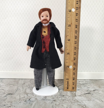 Dollhouse Man Doll Porcelain Dad Father with Beard 1:12 Scale Miniature Poseable