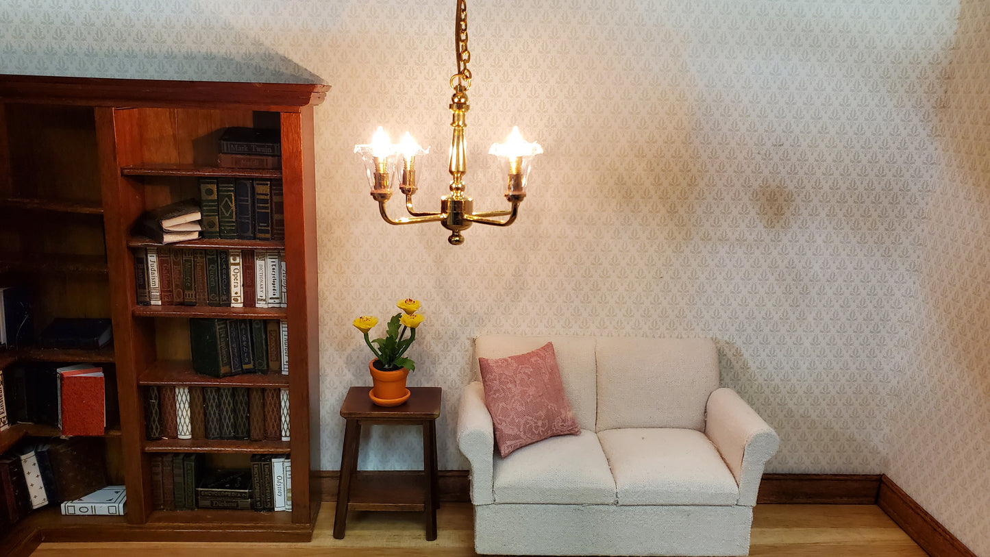 Dollhouse 4 Arm Chandelier Light Clear Tulip Shades 12 Volt with Plug 1:12 Scale