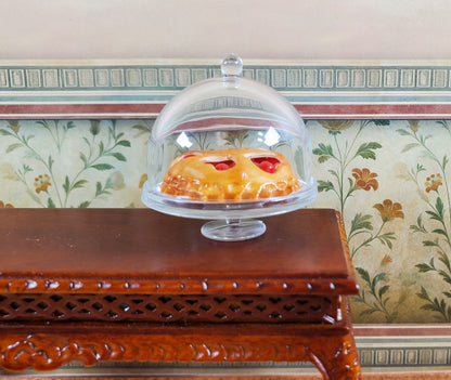 Dollhouse Cake Stand Clear Plastic with Cherry Pie 1:12 Scale Miniature Kitchen