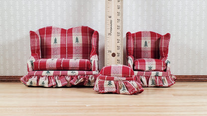 Dollhouse Small Sofa Chair Ottoman Cabin Style 1:12 Scale Miniature Furniture