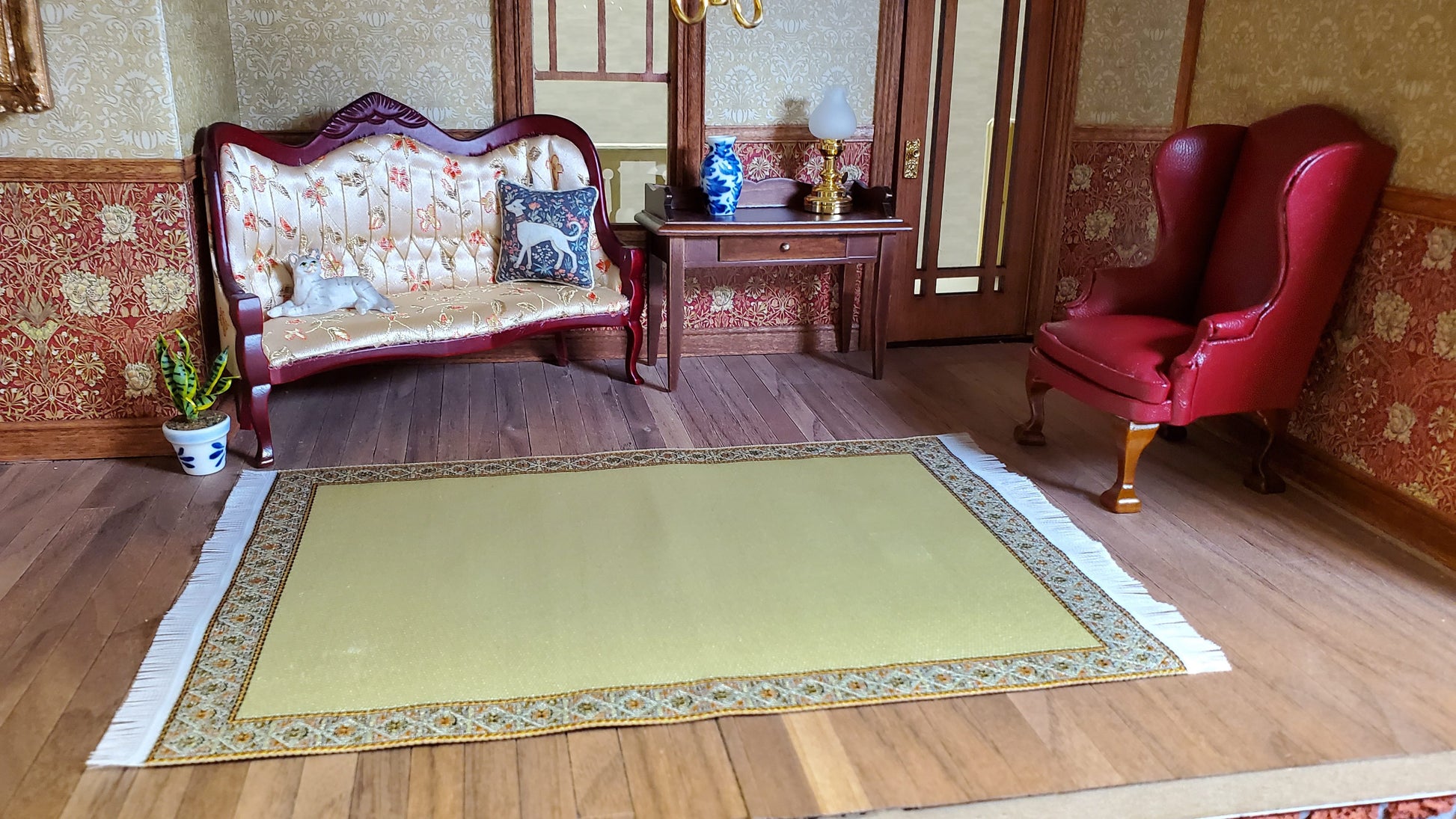 Dollhouse Rug Woven Fabric Golden Wheat Victorian Style 1:12 Scale Miniature