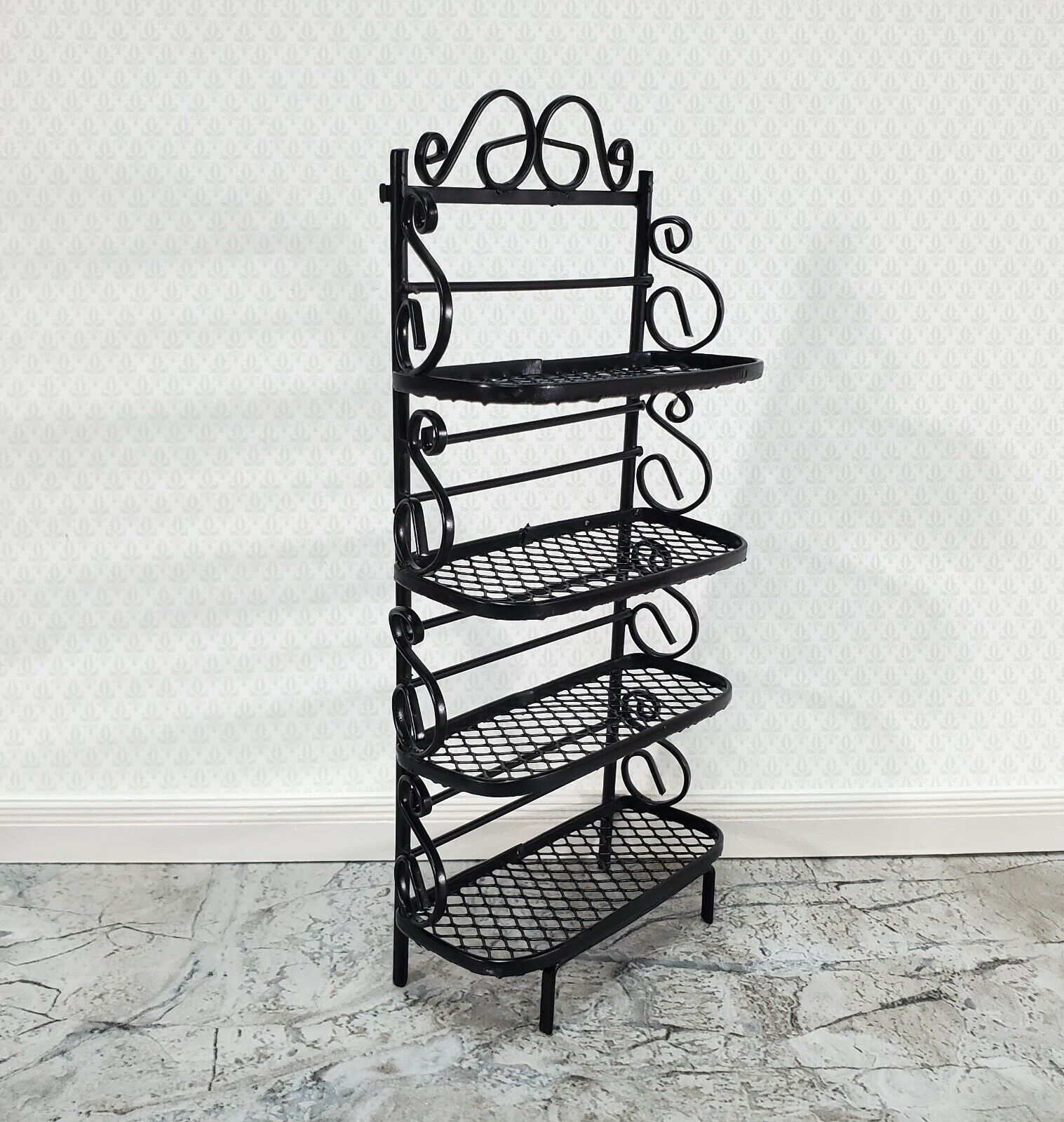 Dollhouse Baker's Rack with 4 Shelves Black Metal 1:12 Scale Miniature Kitchen