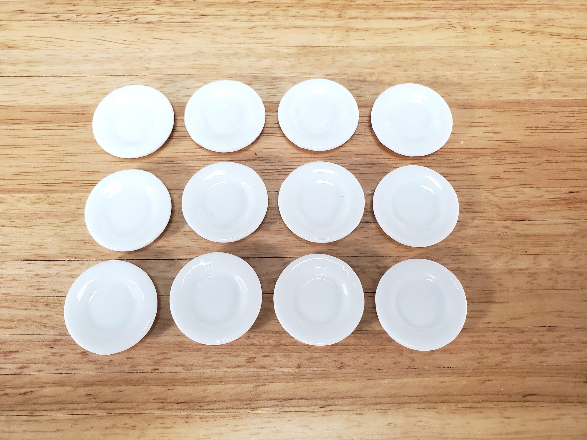 Dollhouse Glass Plates All White Ceramic Set of 12 Large Round 1 3/16"