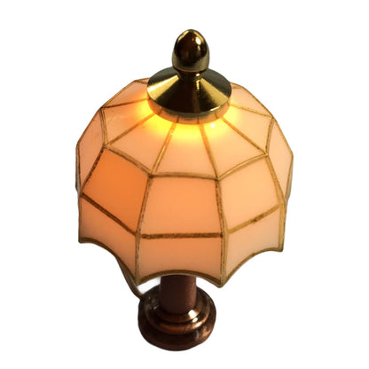 Dollhouse Miniature Table Lamp White Shade Bronze Base 12 volt w/Plug 1:12 Scale