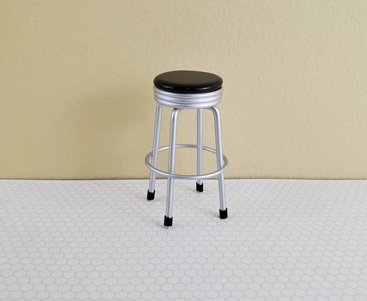 Dollhouse Miniatures 1950s Style Kitchen Stool Black 1:12 Scale Miniature Furniture