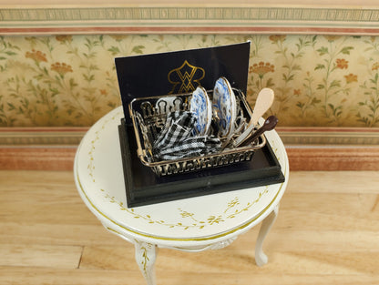 Dollhouse Drying Rack with Blue Onion Plates Reutter Miniatures 1:12 Scale