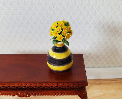 Dollhouse Miniature Yellow Flowers in a Bumble Bee Ceramic Vase 1:12 Scale