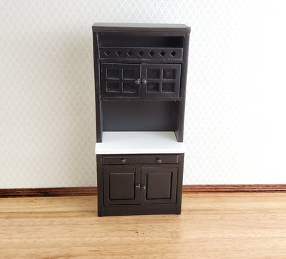 Dollhouse Tall Kitchen Cabinet Cupboard Black White Counter 1:12 Scale Miniature