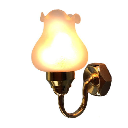 Dollhouse Miniature Sconce Single Flower Frosted Shade Gold 12 Volt w/Plug 1:12