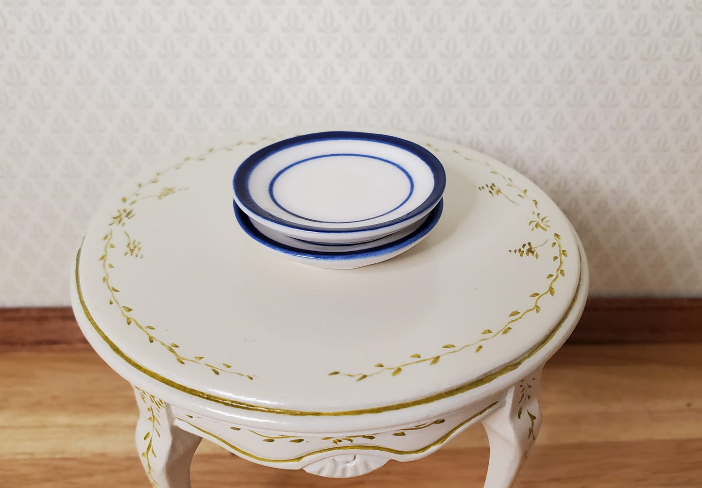 Dollhouse Round Blue & White Ceramic Platter x2 1:12 Scale Miniature