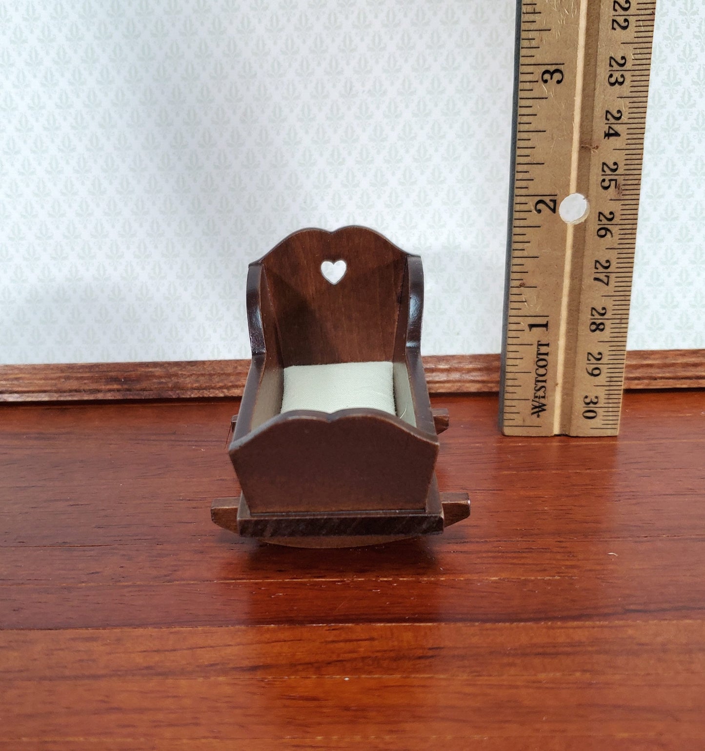 Dollhouse Cradle Small Crib for Nursery Walnut Finish 1:12 Scale Miniature Furniture