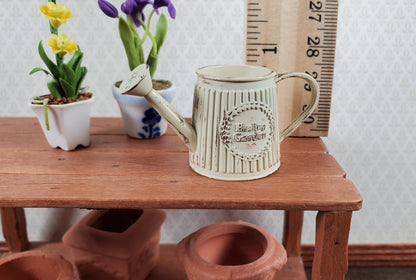 Dollhouse Metal Watering Can with Handle Aged White 1:12 Scale Miniature Garden