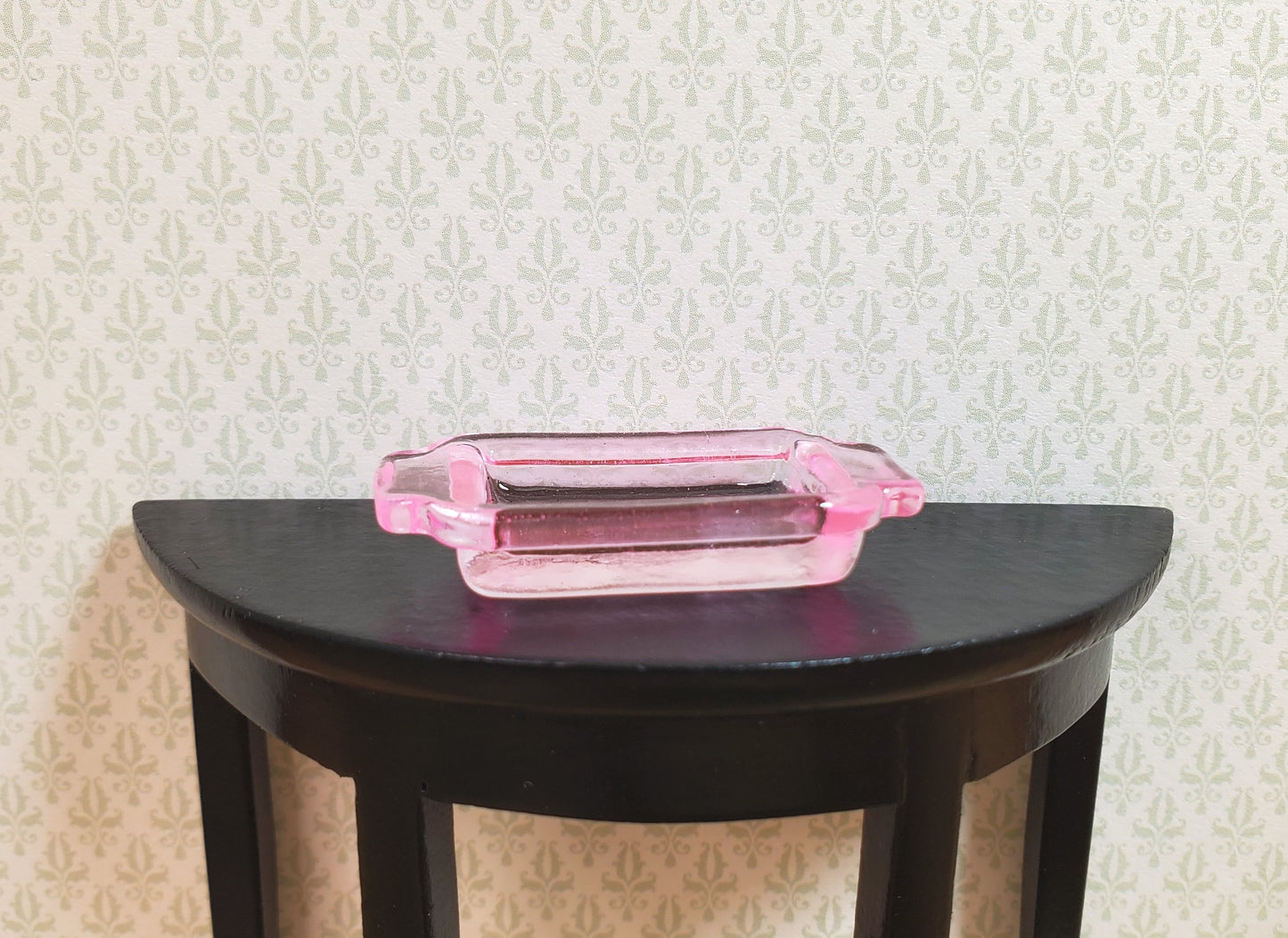 Dollhouse Light Pink Glass Casserole Baking Dish with Handles 1:12 Scale