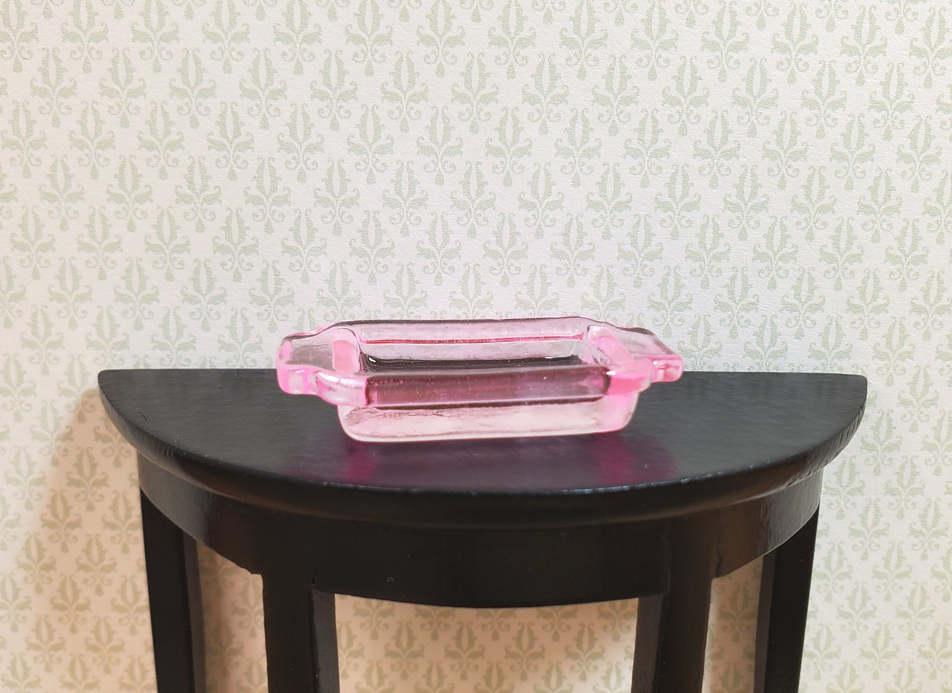 Dollhouse Light Pink Glass Casserole Baking Dish with Handles 1:12 Scale