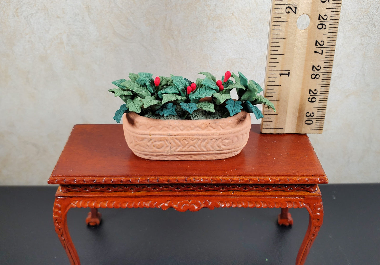 Dollhouse Holly Plant with Berries in a Terra Cotta Planter 1:12 Scale Miniature