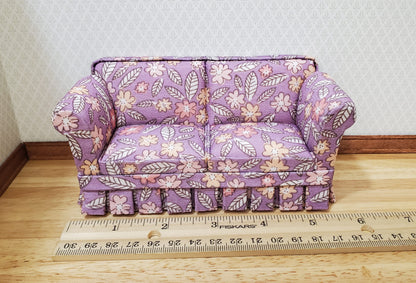 JBM Dollhouse Sofa Couch Purple Floral Modern Style 1:12 Scale Furniture