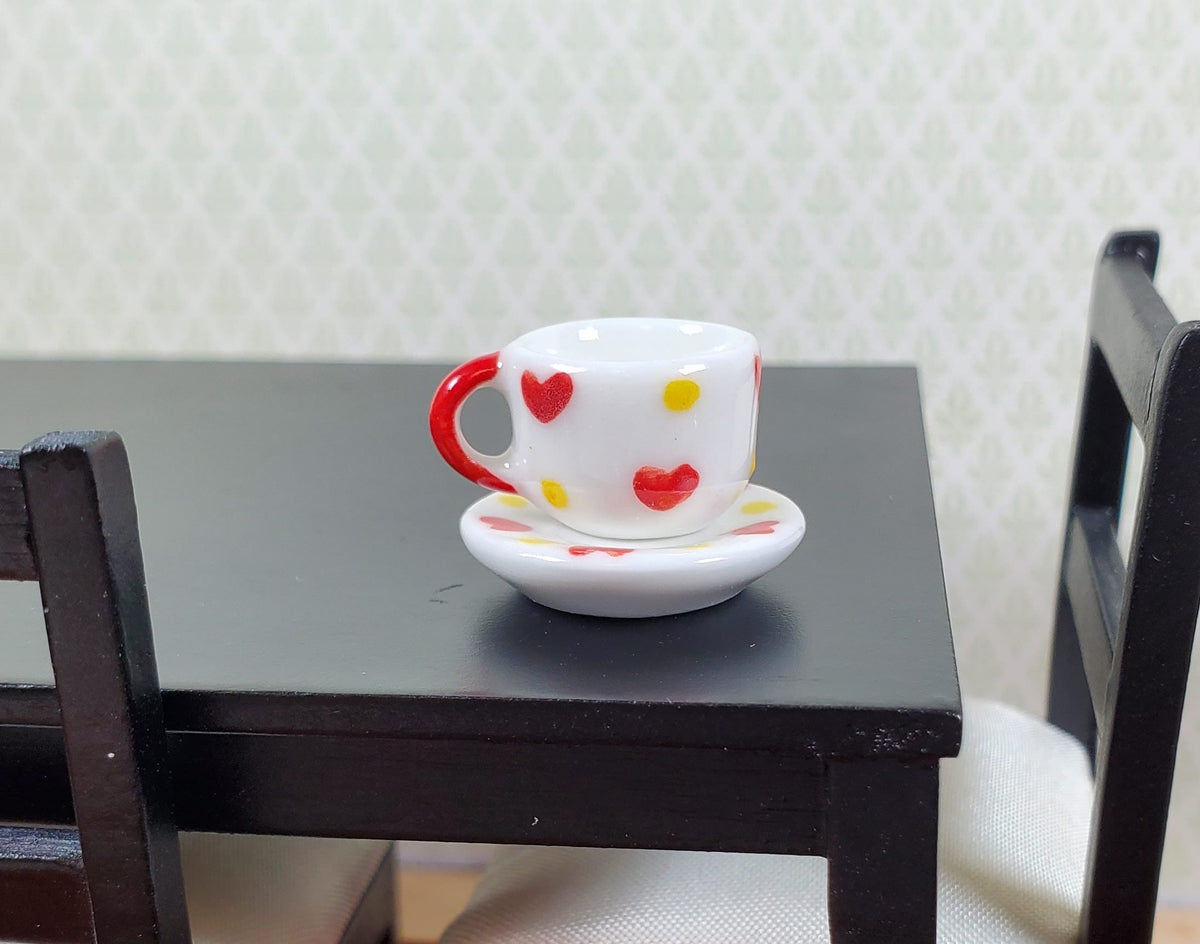 Dollhouse Large Ceramic Coffee Cup and Saucer Hearts 10mm for 6-inch BJD