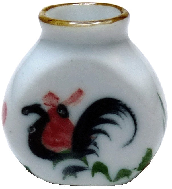 Dollhouse Rooster Design Flat Ceramic Vase White 1:12 Scale Miniature