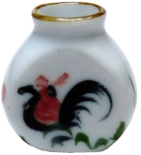 Dollhouse Rooster Design Flat Ceramic Vase White 1:12 Scale Miniature