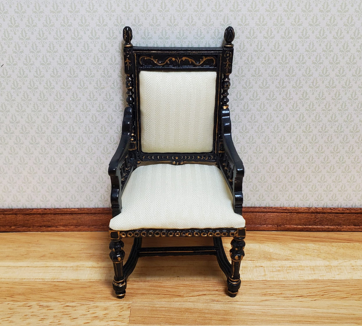 Dollhouse Black & Gold Chair 1:12 Scale Furniture Hansson