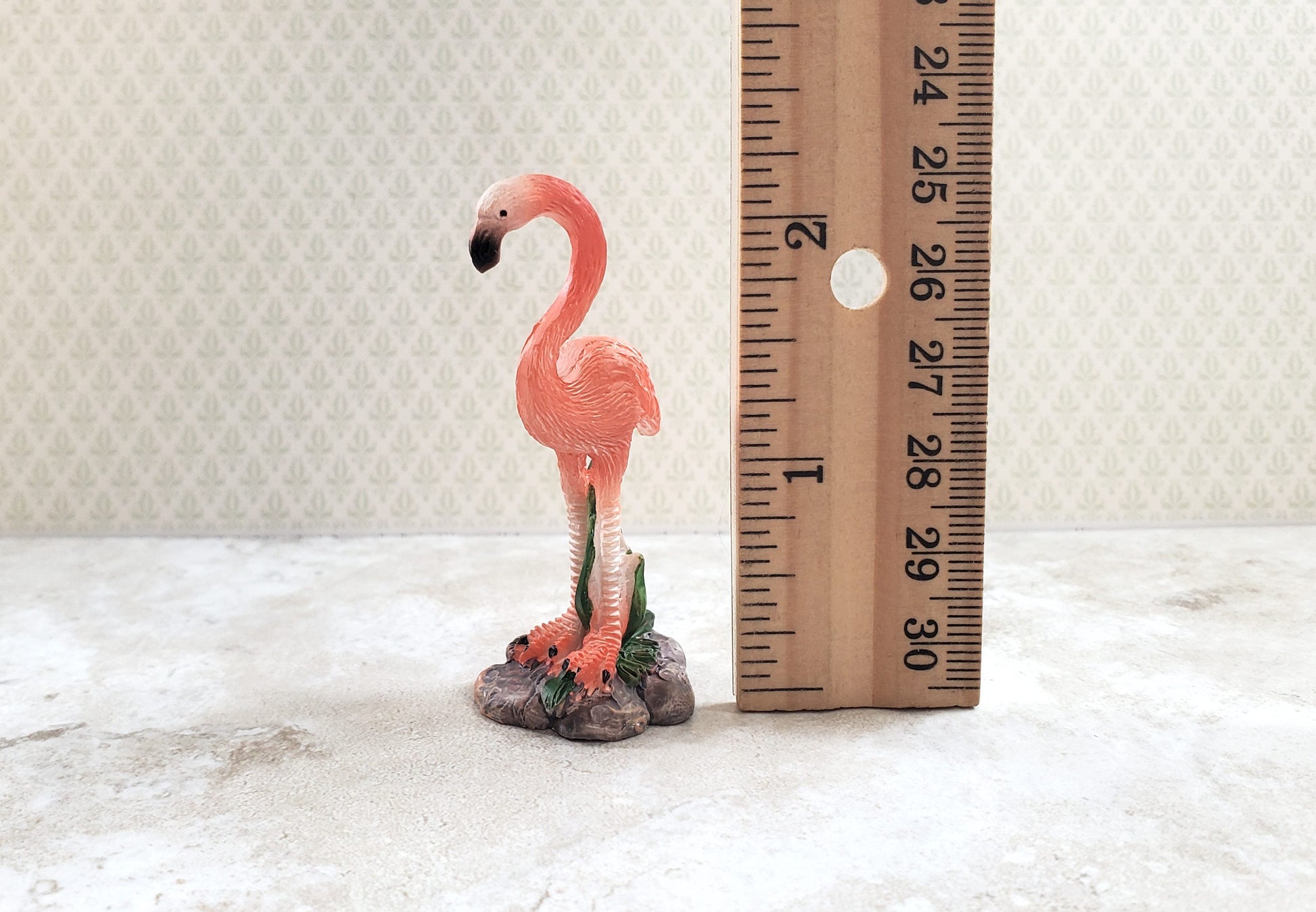 Miniature Pink Flamingo Statue Dollhouse or Fairy Garden Lawn Ornament 2 3/8"