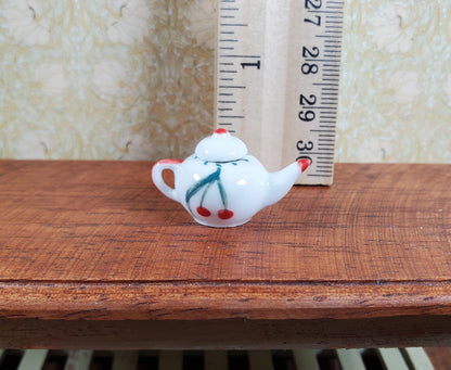 Dollhouse Cherry Motif Ceramic Teapot with Removable Lid 1:12 Scale Miniature