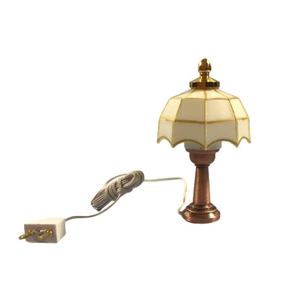 Dollhouse Miniature Table Lamp White Shade Bronze Base 12 volt w/Plug 1:12 Scale