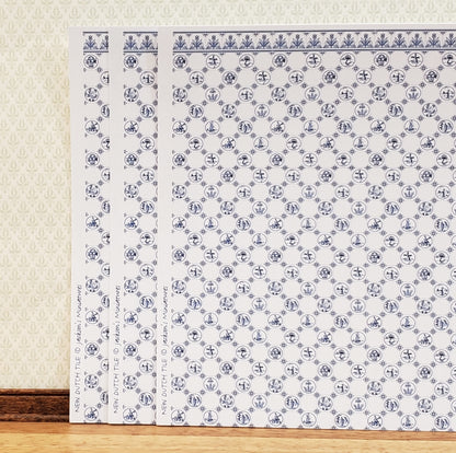 Dollhouse HALF SCALE Wallpaper 3 Sheets Dutch Delft Blue 1:24 Scale Miniature