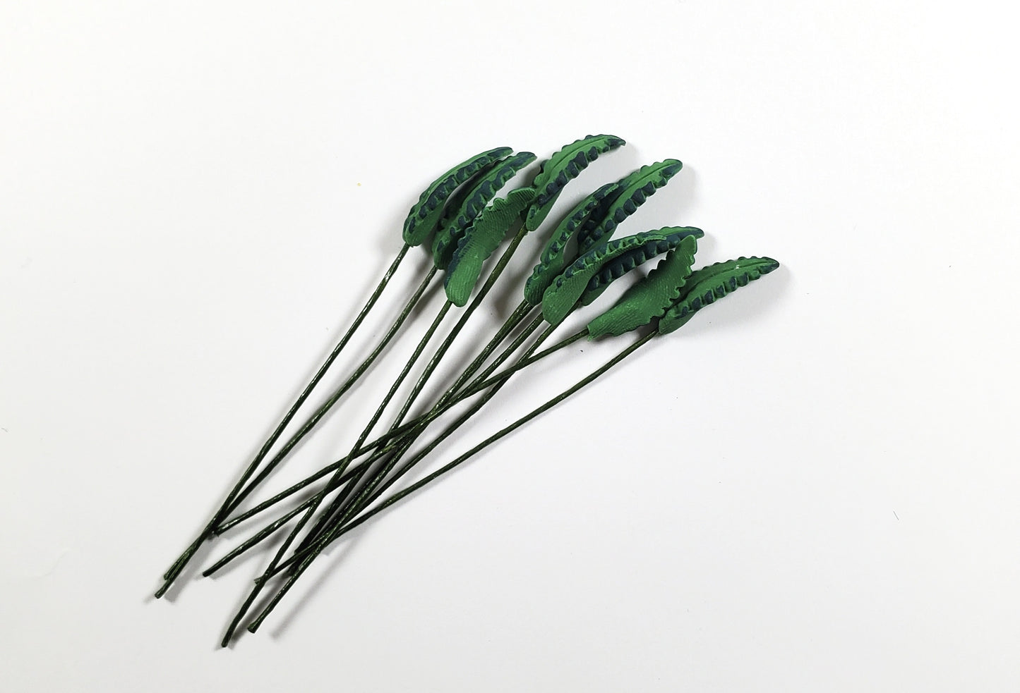 Dollhouse Dark Green Fern Leaves Long Stem Set of 10 1:12 Scale Miniature
