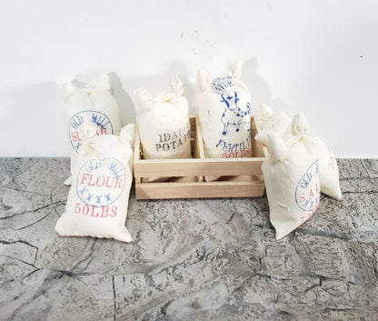 Dollhouse 6 Sacks Grains Flour Potatoes Coffee Salt + 1:12 Scale Miniatures - Miniature Crush