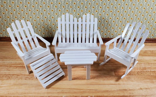 Dollhouse Adirondack Set Chair Rocker Table White 1:12 Scale Miniature Furniture - Miniature Crush