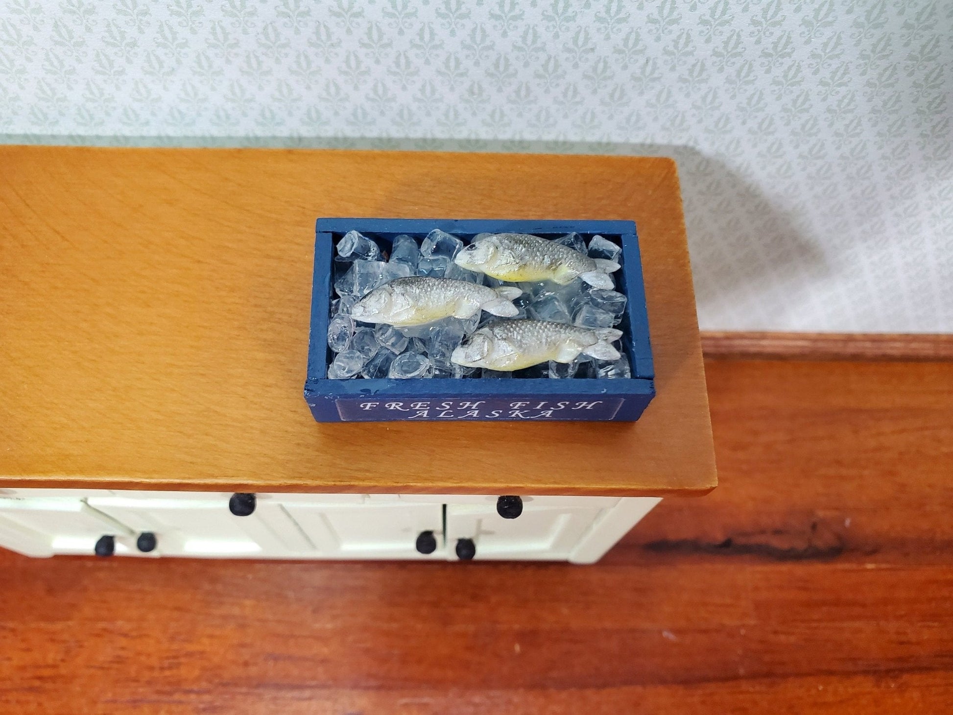 Dollhouse Alaskan Fish on Ice in Blue Crate Food Seafood Grocer Grocery Store 1:12 Scale Miniature - Miniature Crush