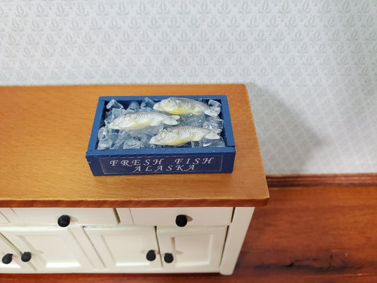 Dollhouse Alaskan Fish on Ice in Blue Crate Food Seafood Grocer Grocery Store 1:12 Scale Miniature - Miniature Crush