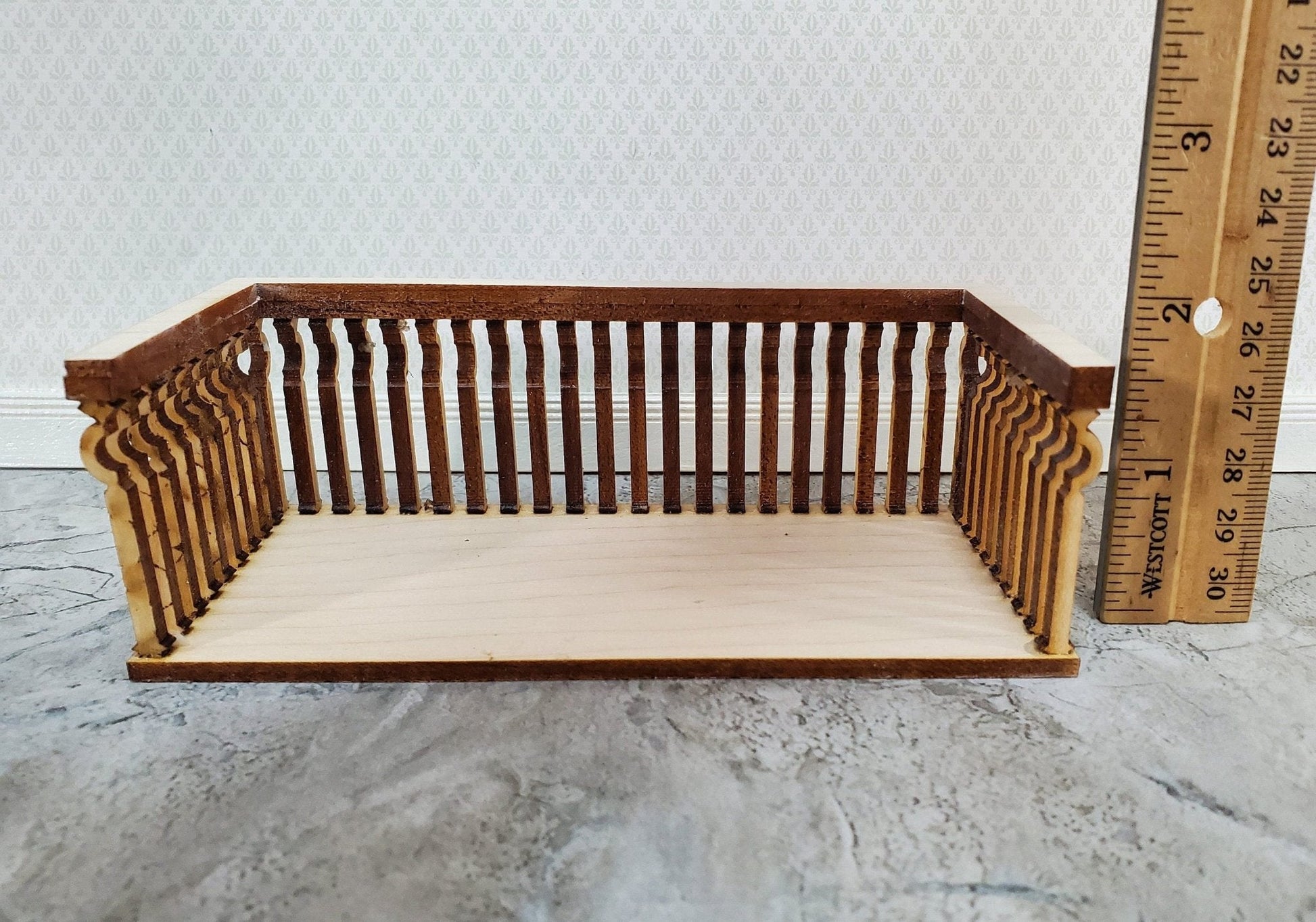 Dollhouse Balcony Square Double Unpainted Wood 1:12 Scale Miniature 5 1/2" Long - Miniature Crush