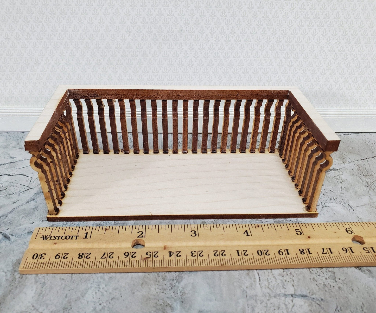 Dollhouse Balcony Square Double Unpainted Wood 1:12 Scale Miniature 5 1/2" Long - Miniature Crush