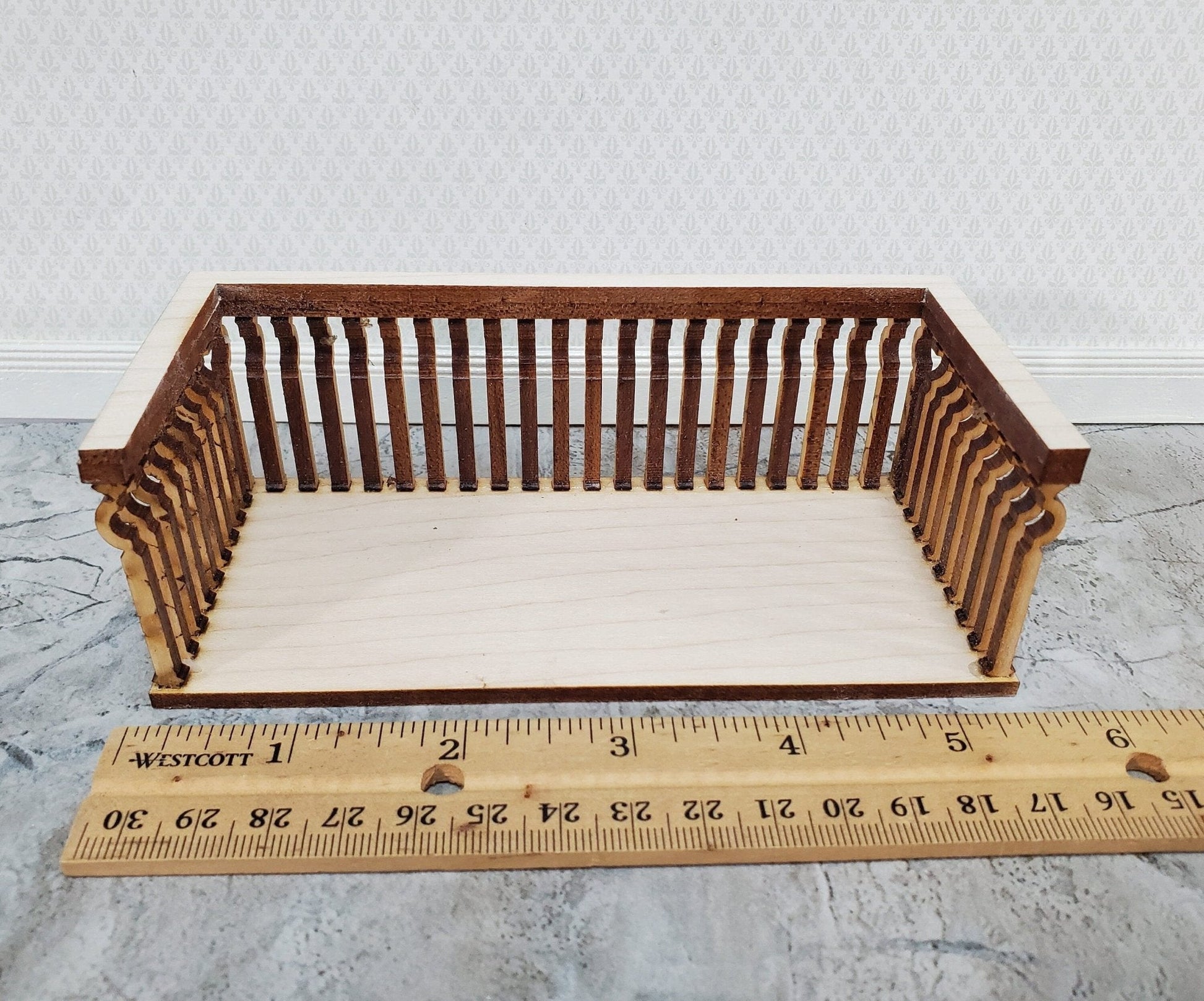 Dollhouse Balcony Square Double Unpainted Wood 1:12 Scale Miniature 5 1/2" Long - Miniature Crush