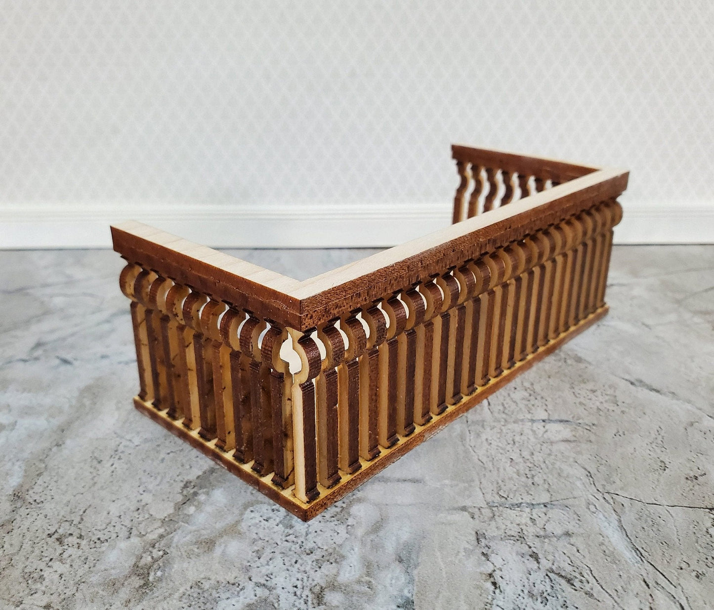 Dollhouse Balcony Square Double Unpainted Wood 1:12 Scale Miniature 5 1/2" Long - Miniature Crush