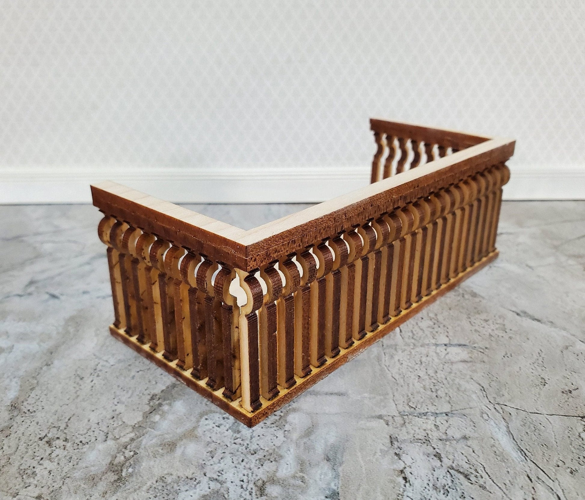 Dollhouse Balcony Square Double Unpainted Wood 1:12 Scale Miniature 5 1/2" Long - Miniature Crush