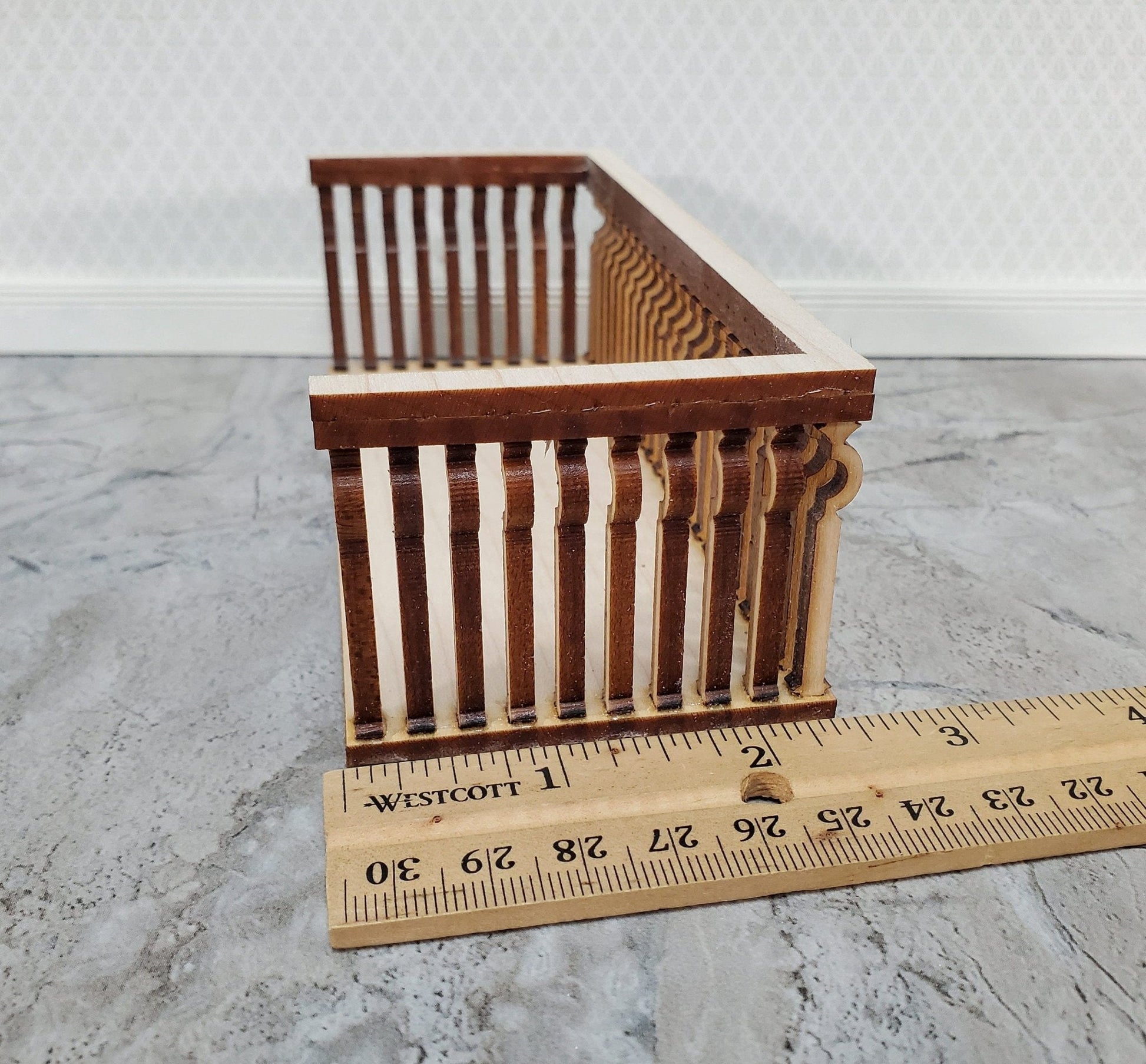 Dollhouse Balcony Square Double Unpainted Wood 1:12 Scale Miniature 5 1/2" Long - Miniature Crush