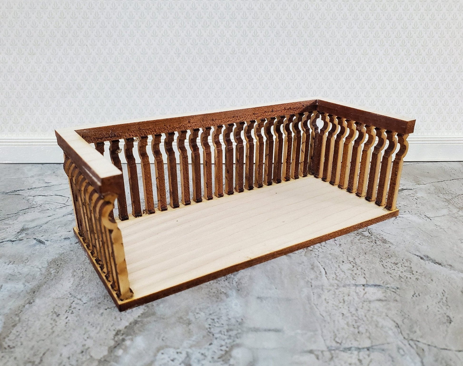 Dollhouse Balcony Square Double Unpainted Wood 1:12 Scale Miniature 5 1/2" Long - Miniature Crush