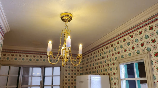 Dollhouse Battery Light 4 Arm Chandelier with Chains 1:12 Scale Miniature - Miniature Crush