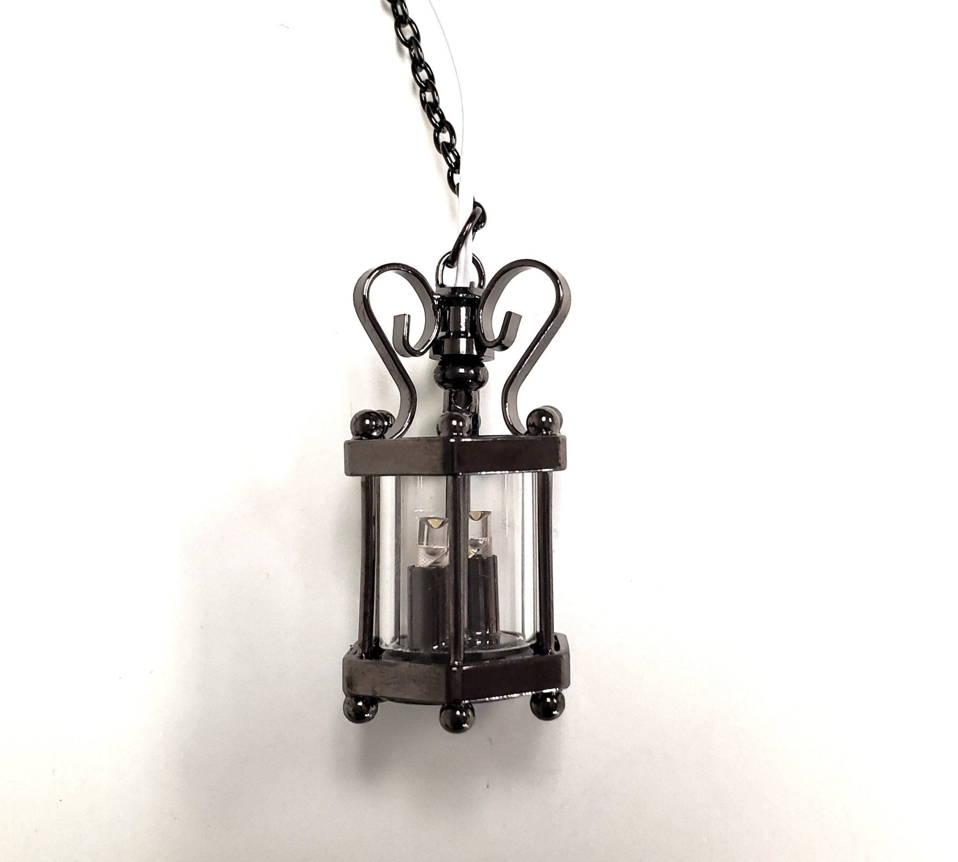 Dollhouse Battery Light Hanging Ceiling Lantern Chrome Black 1:12 Scale Miniature - Miniature Crush