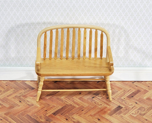 Dollhouse Bench Colonial Windsor Style Light Oak Finish 1:12 Scale Miniature Furniture - Miniature Crush