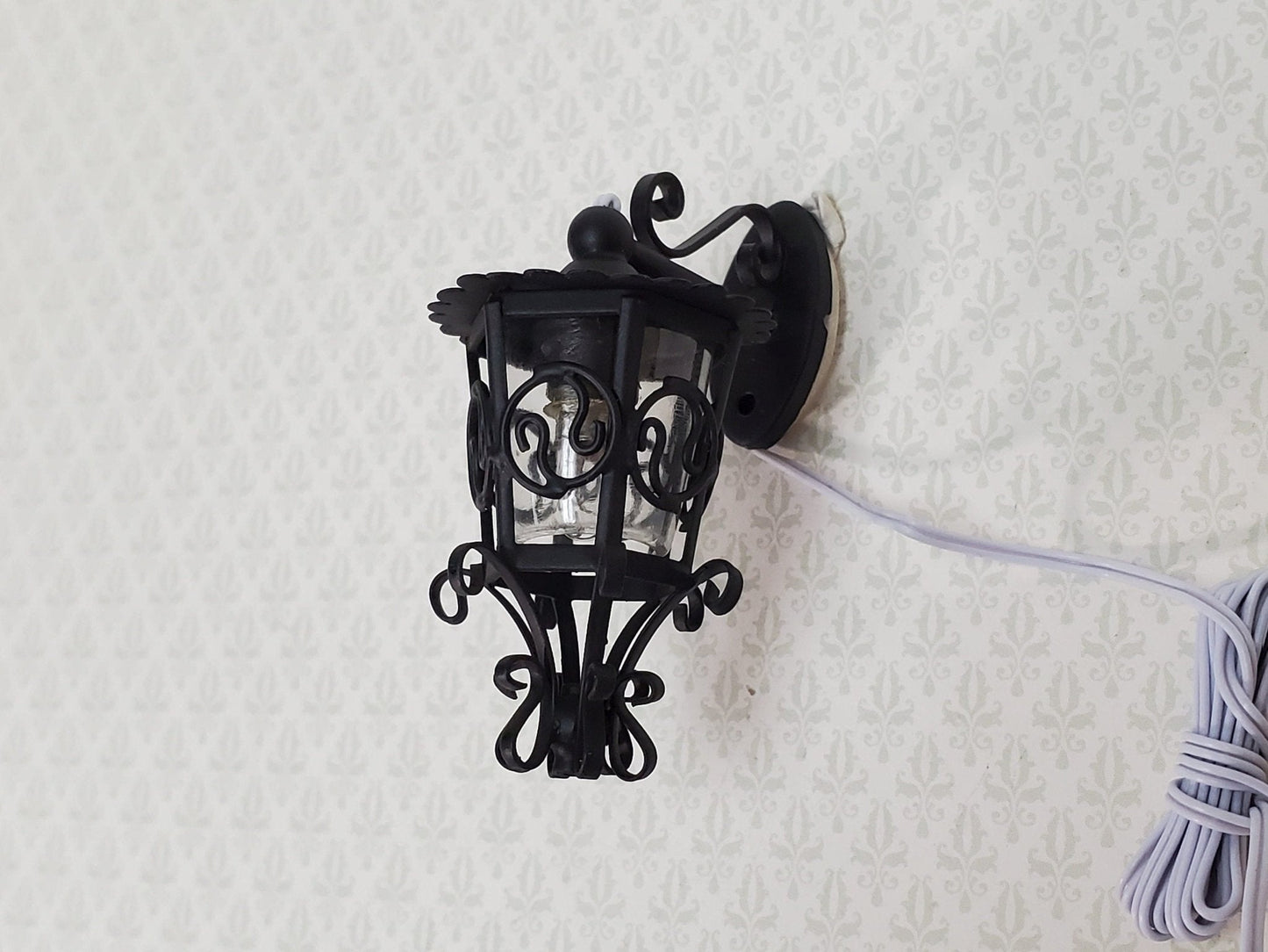 Dollhouse Black Coach Carriage Sconce 1:12 Scale 12 Volt Electric with Plug Porch Light - Miniature Crush