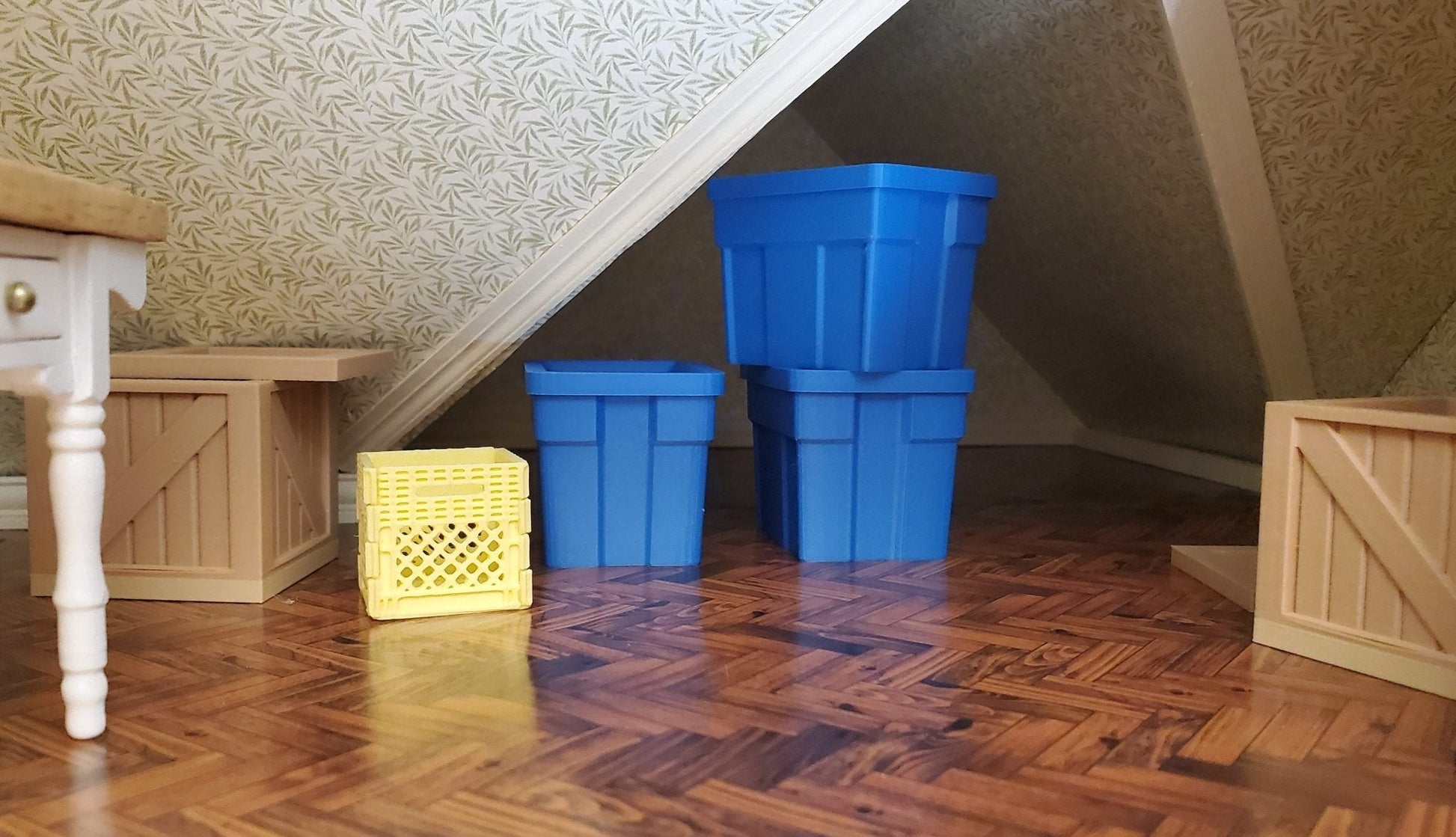 Dollhouse Blue Storage Bin Top Opens 1:12 Scale Model Diorama Action Figures - Miniature Crush